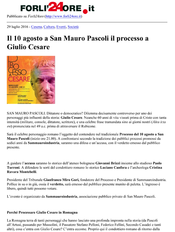 Forlì24ore.it, 29-07-16 Processo a Giulio Cesare