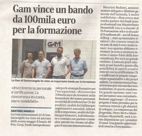 Corriere Romagna, Santarcangelo 21-8-18 Gam International fondi interprofessionali